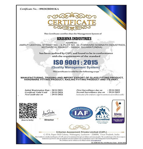 Krishna Industries ISO Certified Company Rajkot